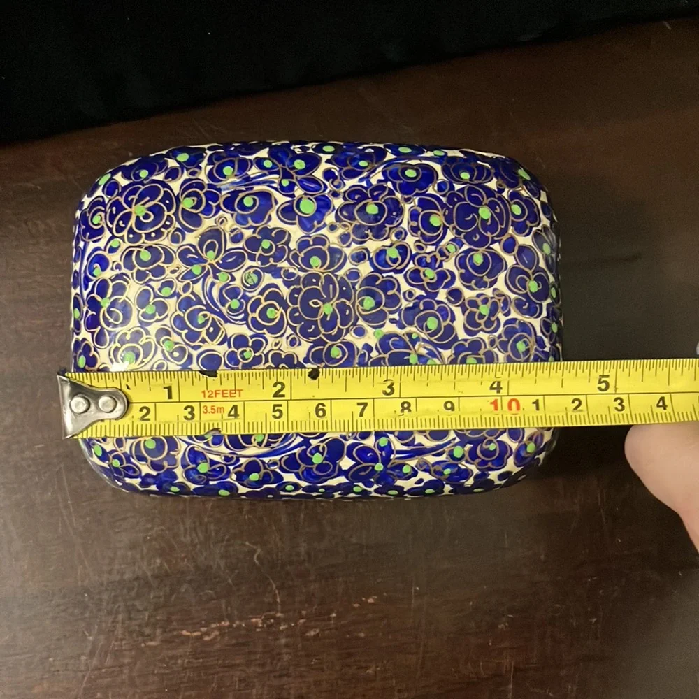 Vintage Indian Papier Mâché Blue, Black, & Gold Trinket / Jewelry Box